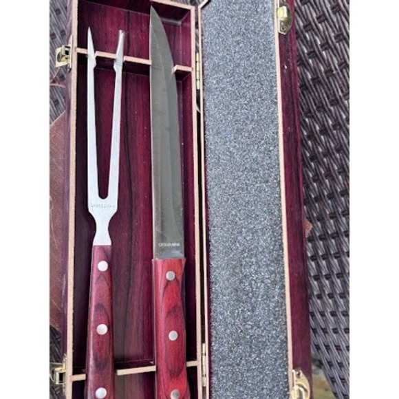 Tuboscope Carving Knife & Fork Set in Wooden Box, Stainless Steel - Picture 1 of 5
